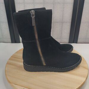 Clarks Black Suede Winter Boots w/ Lining Zipper Women US 7M